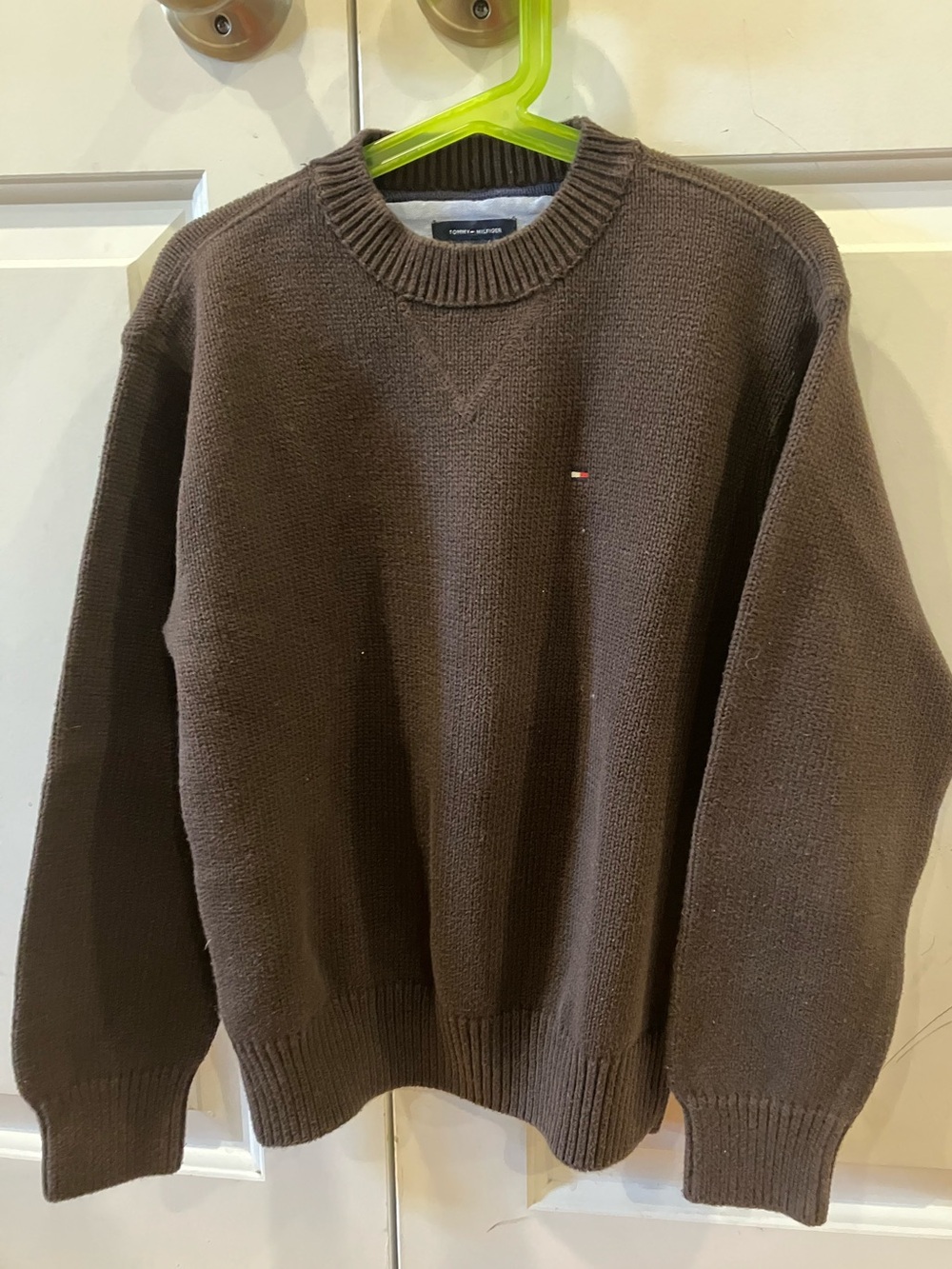 Tommy Hilfiger Brown Crewneck Sweater with Flag Logo